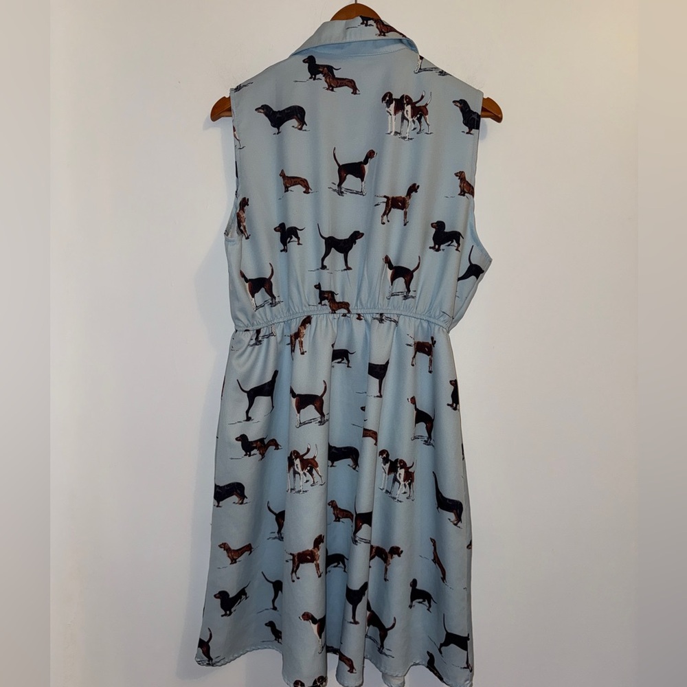 🐶 LaVieLente Sleeveless Dog Print Shirt Dress Light Blue Collared Mini Size XXL - Picture 8 of 15